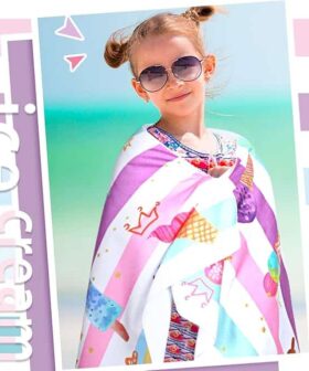 Colorful Pink Sun Kids Beach Towel Designed