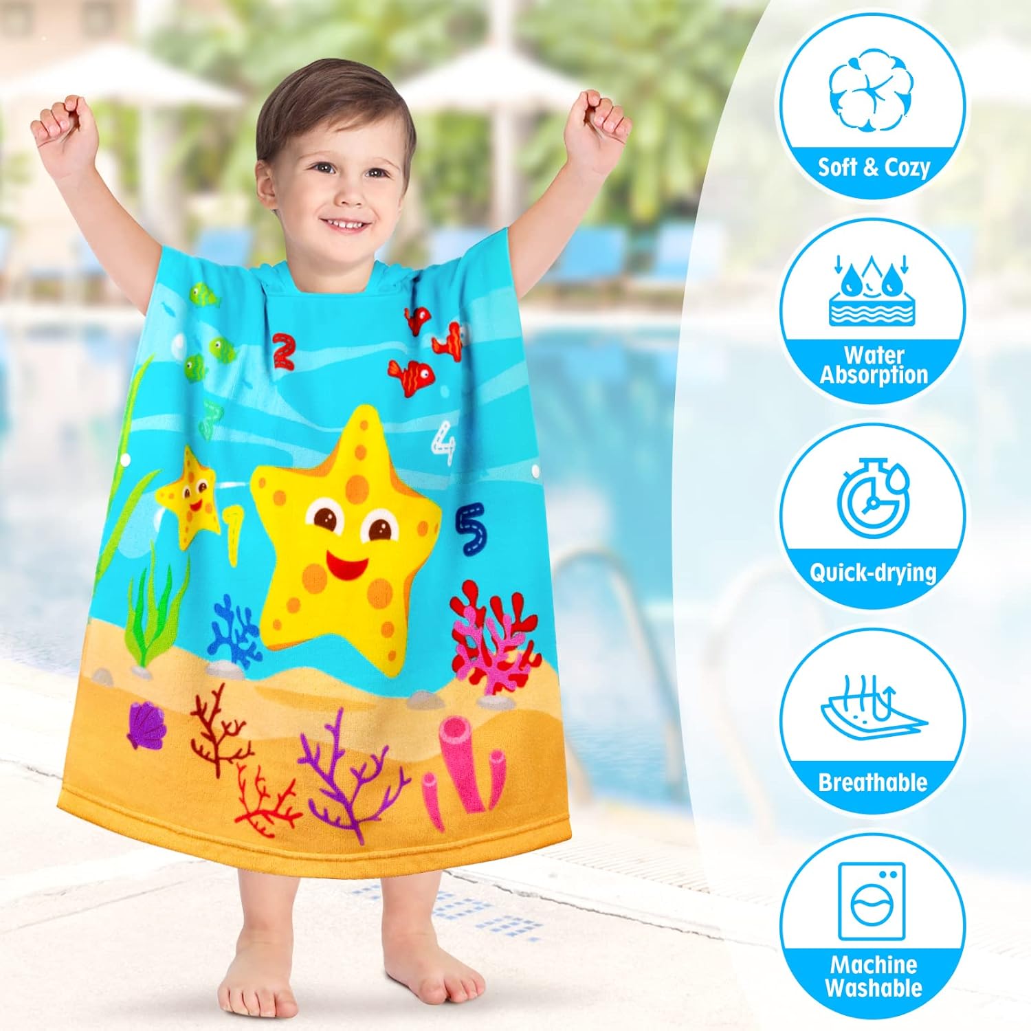 Stylish Kids Swim Poncho Featuring Extra Soft Material and Quick Drying - Image 5
