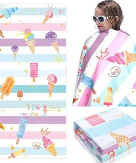 Colorful Pink Sun Kids Beach Towel Designed