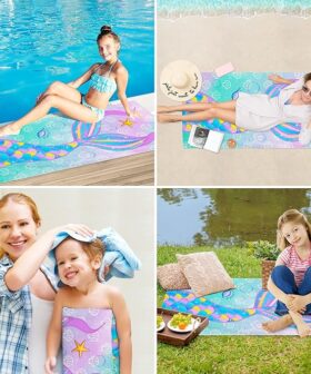 Bright Pink Sun Kids Towel Offering Fast Dry