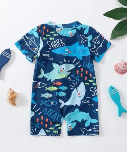 Baby Boys Cartoon Print One Piece Swimsuit with Sun Protection