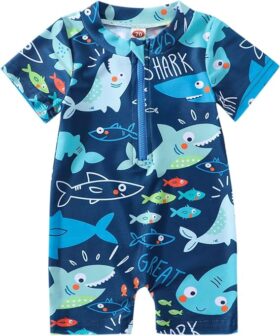 Baby Boys Cartoon Print One Piece Swimsuit with Sun Protection