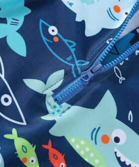 Baby Boys Cartoon Print One Piece Swimsuit with Sun Protection