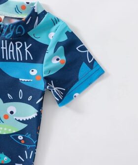 Baby Boys Cartoon Print One Piece Swimsuit with Sun Protection