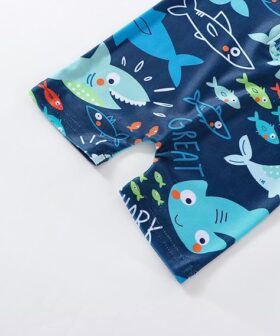 Baby Boys Cartoon Print One Piece Swimsuit with Sun Protection