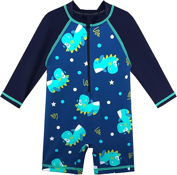 Boys Long Sleeve One Piece Rash Guard Swimsuit for Swimming