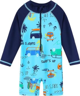 Boys Long Sleeve Rash Guard One Piece Swimsuit Sun Protection