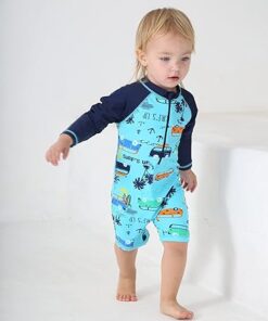 Boys Long Sleeve Rash Guard One Piece Swimsuit Sun Protection