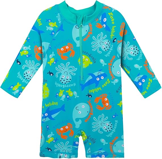 Boys Long Sleeve Rash Guard Swimwear One Piece Beach Pool