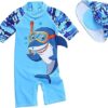 Boys One Piece Rash Guard Swimsuit Short Sleeve UV Protection