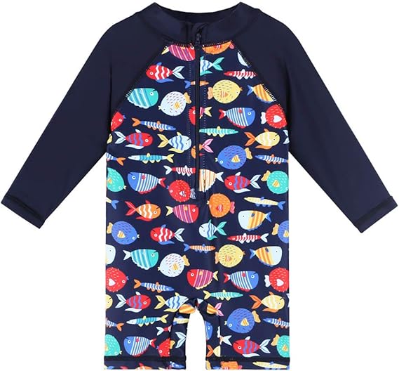 Kids Boys Rash Guard One Piece Swimwear Long Sleeve Sun