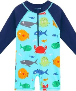 Toddler Boys Long Sleeve Rash Guard One Piece Swimwear