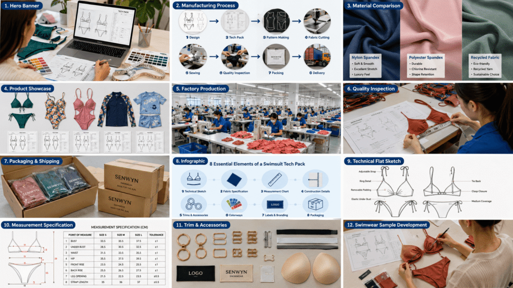 Designer creating a professional swimsuit tech pack for custom swimwear manufacturing