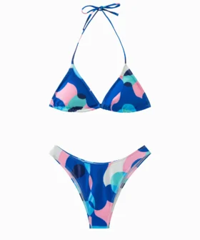 Front flat-lay of the abstract print long-sleeve cover-up with a gathered waist and side ties.