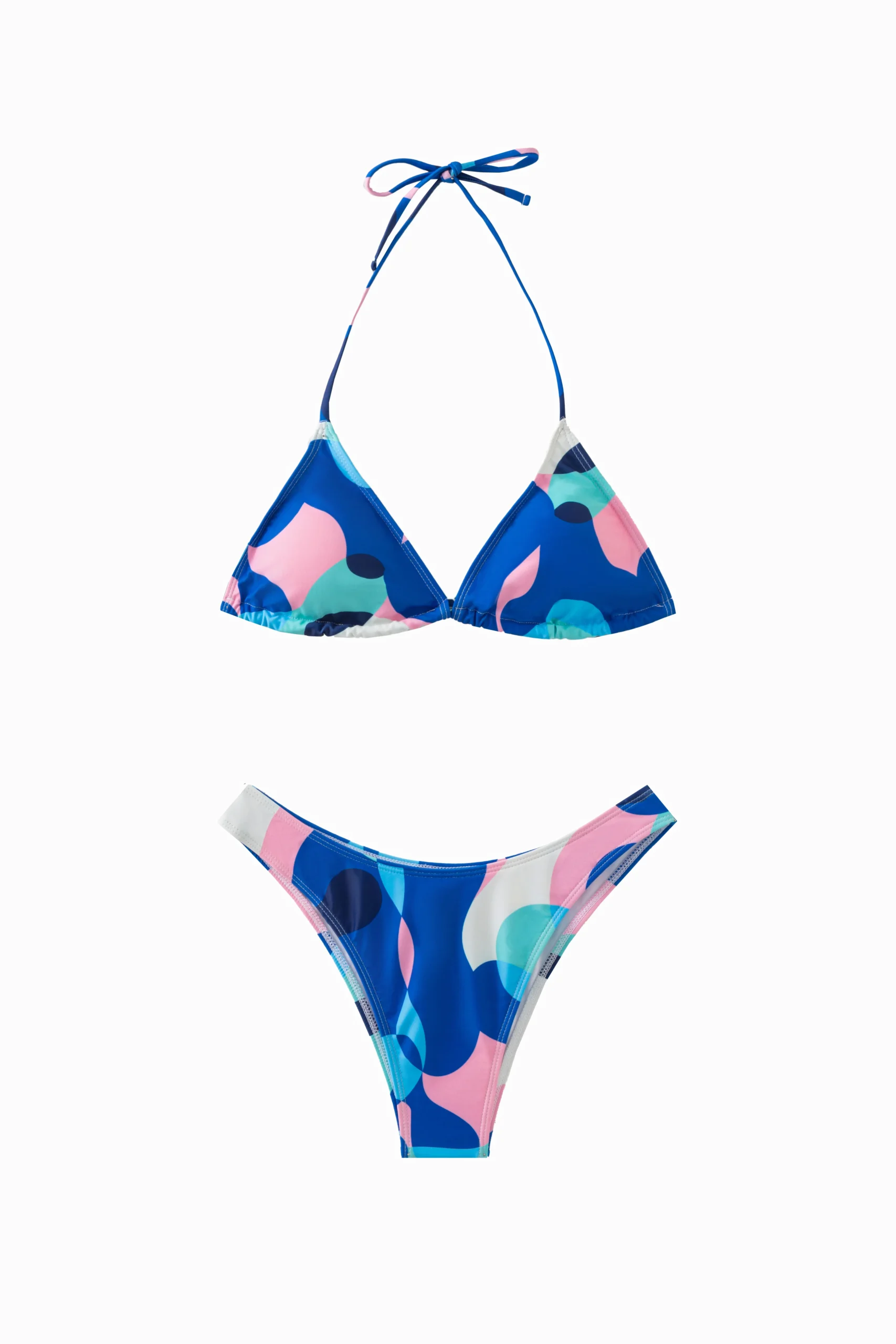 Front flat-lay of the abstract print long-sleeve cover-up with a gathered waist and side ties.