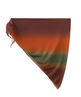 Front view of a triangular ombre mesh sarong skirt with side tie strings on a white background.