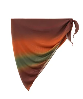 Back view of a triangular ombre mesh sarong skirt, showing the side tie strings and folded hem.