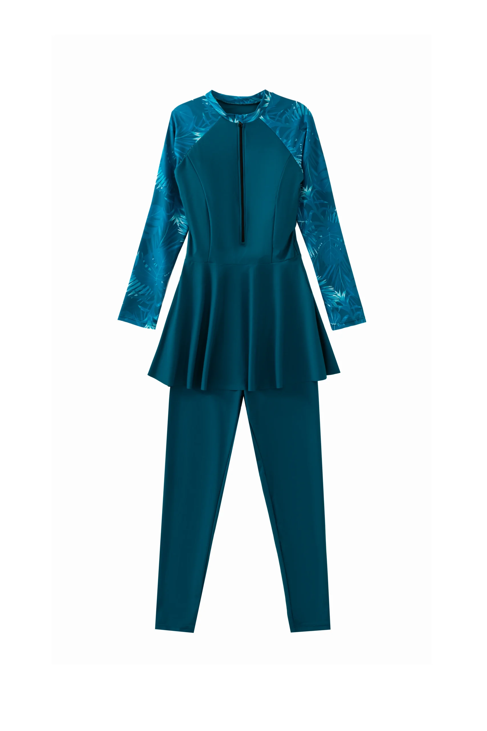 Macro close-up of fine, woven stretch fabric in solid teal, highlighting the subtle micro-mesh texture.