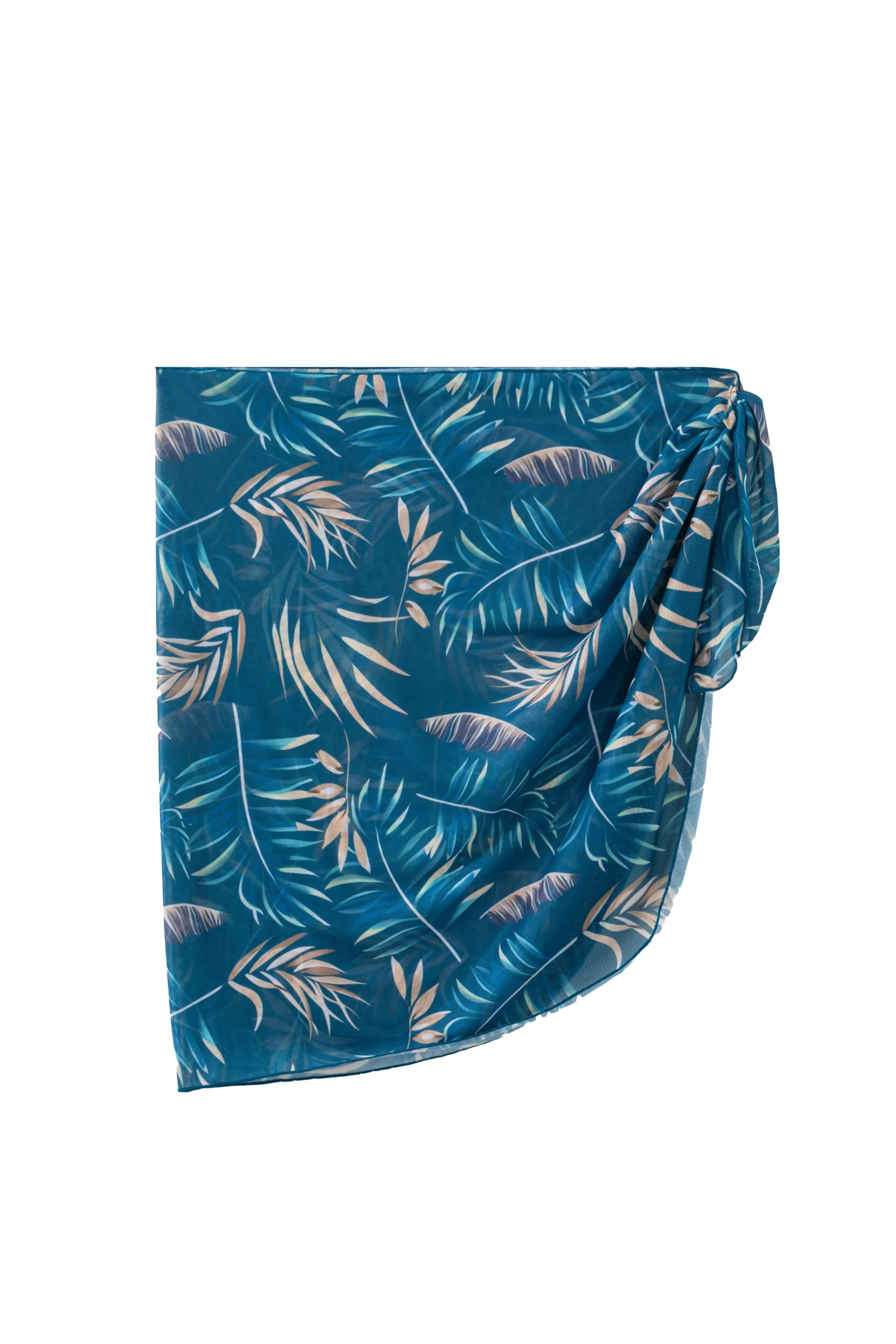 Macro close-up of the teal tropical print onesie's leg opening, revealing the white inner lining and double-row stitching.